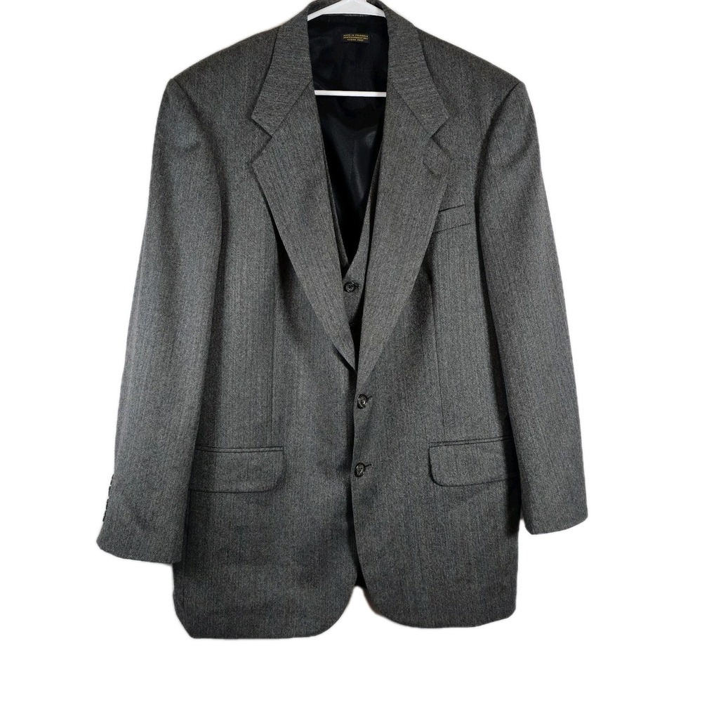 Oscar De La Renta 2 Piece Blazer Jacket & Vest  Mens 42L Gray Sports Coat Wool